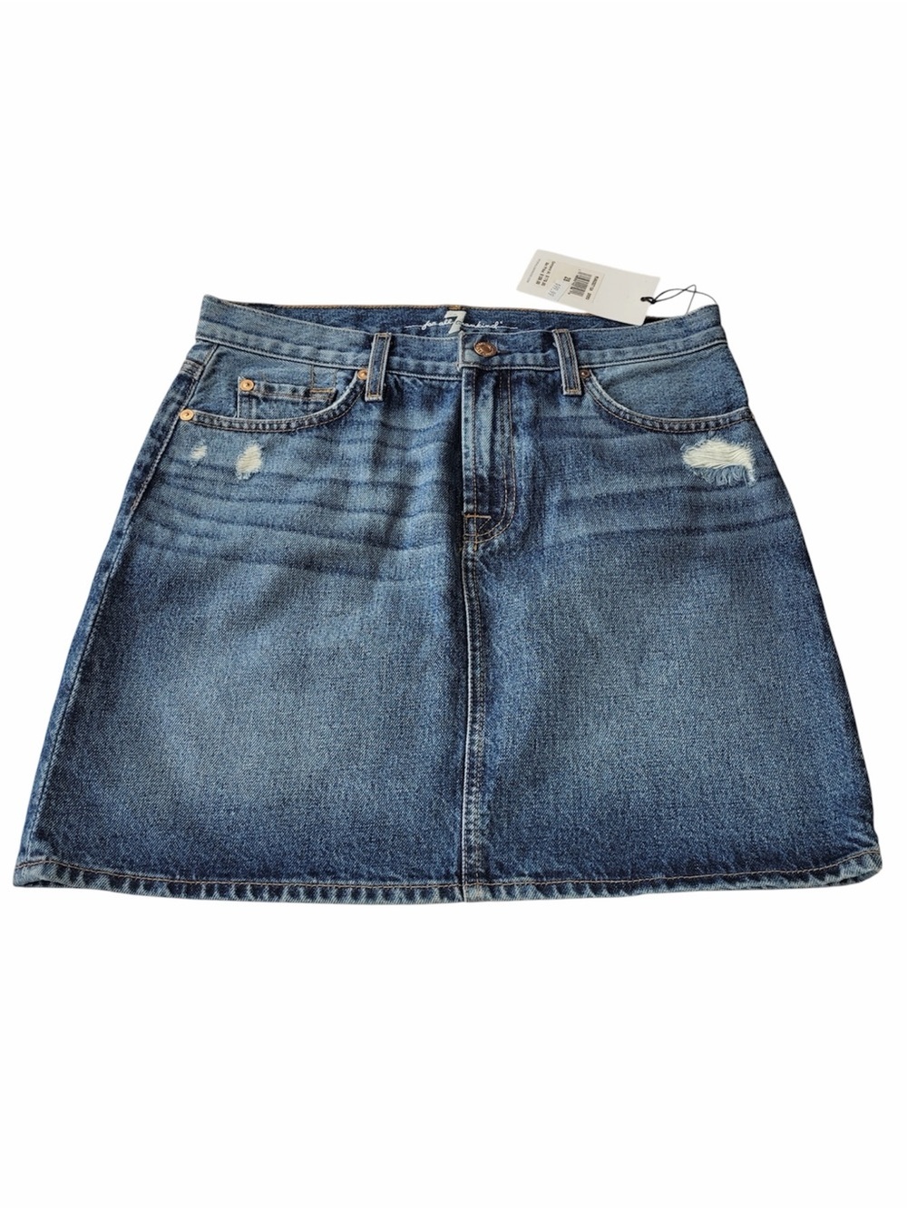 ✅ NWT 7 For All Mankind Blue Distressed Denim Mini Skirt size 28